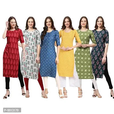 Women Crepe Digital Printed Straight Kurti  Pack of 6-thumb0