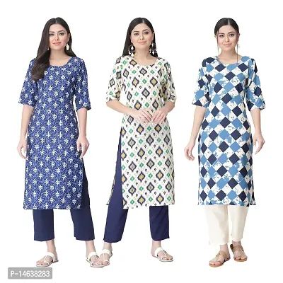 New Crepe Combo Printed Kurtis For Women Pack Of 3-thumb0