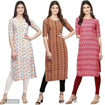 Stylish Multicoloured Crepe Stitched Kurta For Women Pack of 3-thumb0