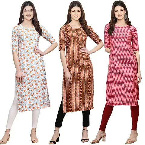 Stylish Crepe Straight Kurta For Women- Pack Of 3