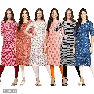 Trendy Crepe Digital Printed Straight Kurta For Women ( Pack Of 6 )