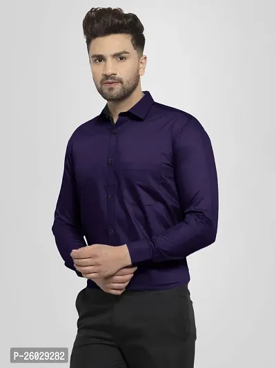 Men Stylish Purple Cotton Solid Long Sleeve Semi Formal Shirt-thumb2