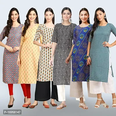 Women Stylish Crepe Printed Straight Kurta Combo-thumb0