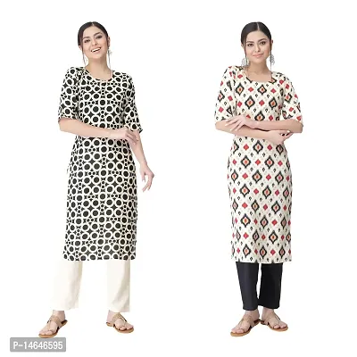 Attarctive Crepe Printed Straight Kurti Combo For Women Pack Of 2