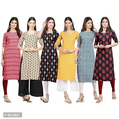 Women Crepe Digital Printed Straight Kurti  Pack of 6