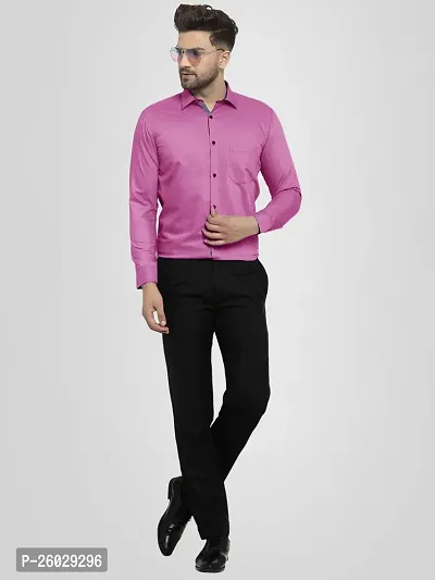 Men Stylish Pink Cotton Solid Long Sleeve Semi Formal Shirt