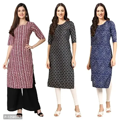 Women Crepe Digital Printed Straight Kurti  Pack of 3