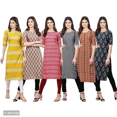 Women Crepe Digital Printed Straight Kurti  Pack of 6-thumb0