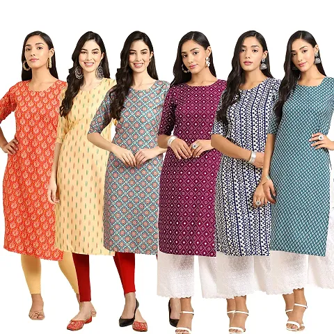 Stylish Crepe Printed Kurti - Pack of 6