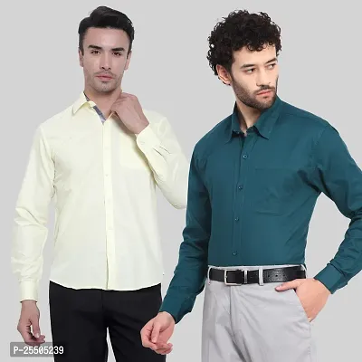 Elegant Cotton Multicoloured Long Sleeves Formal Shirt For Men- Pack Of 2-thumb0