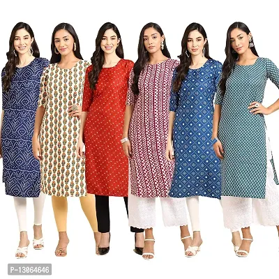 Trendy Crepe Digital Printed Straight Kurta For Women ( Pack Of 6 )