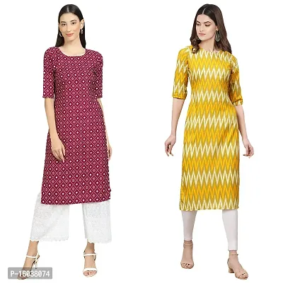 Stylish Crepe Printed Straight Kurta For Women-Pack Of 2-thumb0