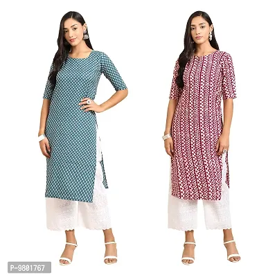 Stylish Digital Printed Woman Crepe Multicolored Kurtis Pack of 2-thumb0