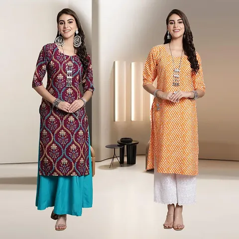 Fancy Multicoloured Crepe A-Line Kurti - Pack Of 2