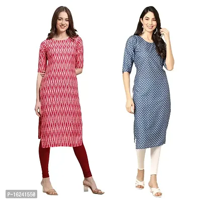 Fashionable Straight Multicoloured Printed Crepe Kurta For Women Combo Pack Of 2-thumb0