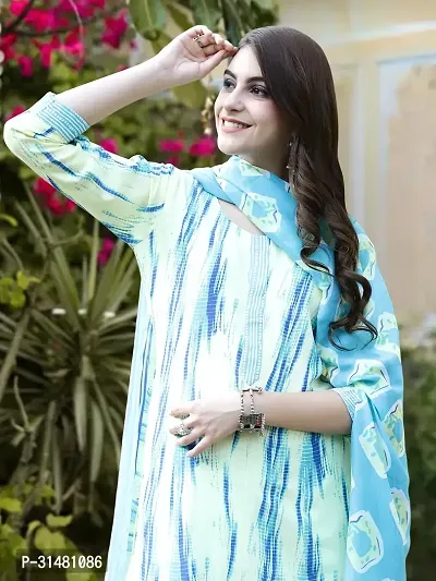 Stylish Cotton Blend Printed Kurta With Pant And Dupatta Set For Women-thumb4