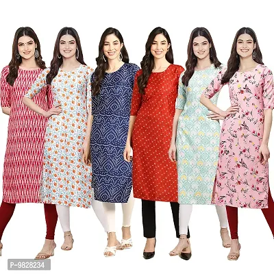 Women Crepe Digital Printed Straight Kurti  Pack of 6