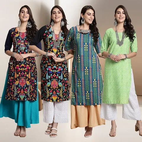 Fancy Straight Crepe Kurti - Pack Of 4