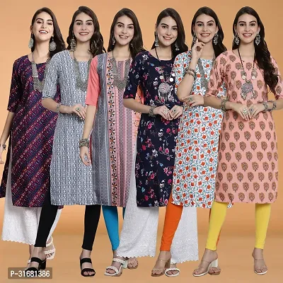 Fancy Crepe Printed Kurtas For Women Pack Of 6