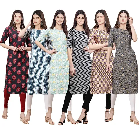 Stylish Crepe Printed Kurti - Pack of 6