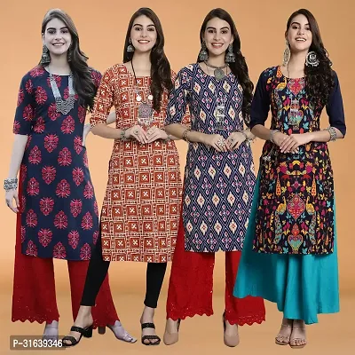 Attractive Multicoloured Printed Crepe Kurtas For Women Pack Of 4-thumb0