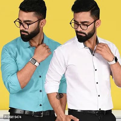 Comfortable Multicoloured Cotton Long Sleeve Formal Shirt For Men Pack Of 2