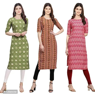 Women Crepe Digital Printed Straight Kurti  Pack of 3-thumb0