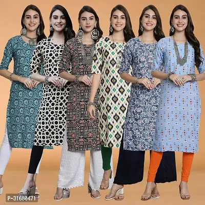 Fancy Crepe Printed Kurtas For Women Pack Of 6-thumb0