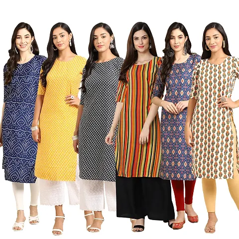 Combo Of 6 Crepe Printed Kurtis