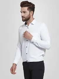 Men Stylish White Cotton Solid Long Sleeve Semi Formal Shirt-thumb1