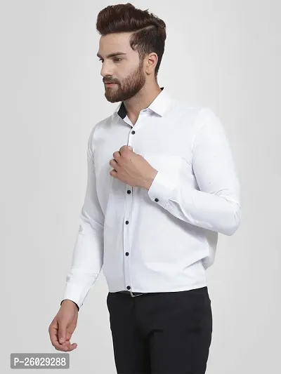 Men Stylish White Cotton Solid Long Sleeve Semi Formal Shirt-thumb2