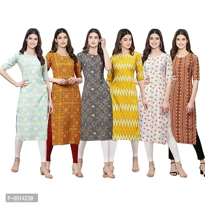 Women Crepe Digital Printed Straight Kurti  Pack of 6