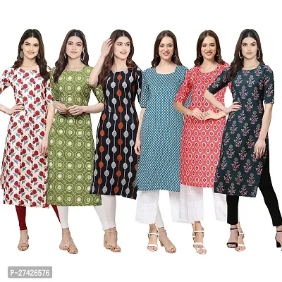 Stylish Multicoloured Crepe Stitched Kurta For Women Pack of 6-thumb0