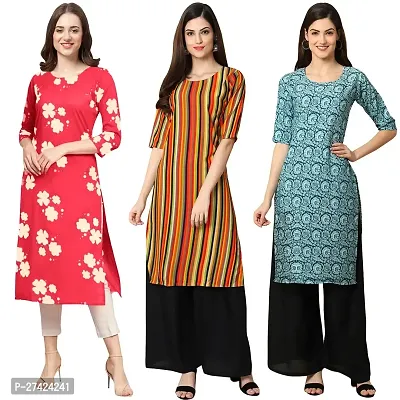 Stylish Multicoloured Crepe Stitched Kurta For Women Pack of 3-thumb0