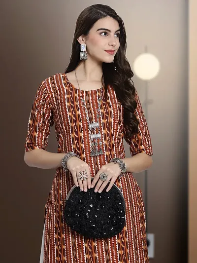 Stylish Multicoloured Straight American Crepe Printed Kurta