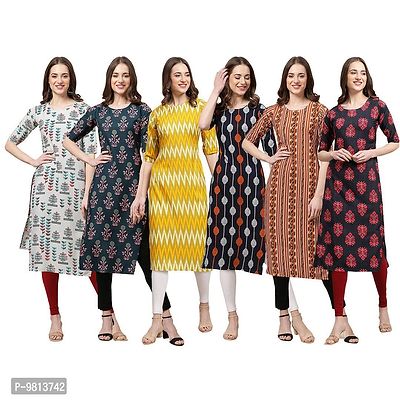 Women Crepe Digital Printed Straight Kurti  Pack of 6-thumb0