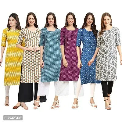 Stylish Multicoloured Crepe Stitched Kurta For Women Pack of 6-thumb0