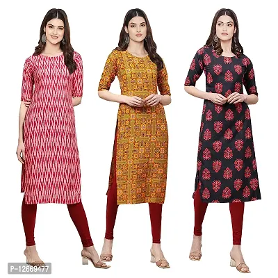 Women Crepe Digital Printed Straight Kurti  Pack of 3