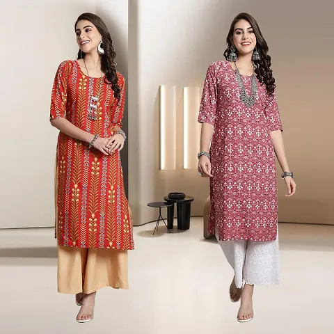 Fancy Straight Crepe Kurti - Pack Of 2