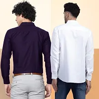 Stylish Cotton Multicoloured Solid Long Sleeves Fornal Shirt For Men Pack Of 2-thumb1