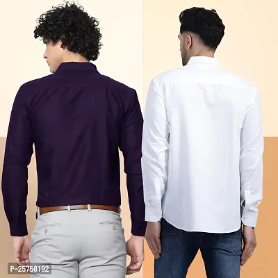 Stylish Cotton Multicoloured Solid Long Sleeves Fornal Shirt For Men Pack Of 2-thumb2