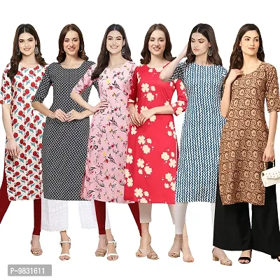 Women Crepe Digital Printed Straight Kurti  Pack of 6-thumb0