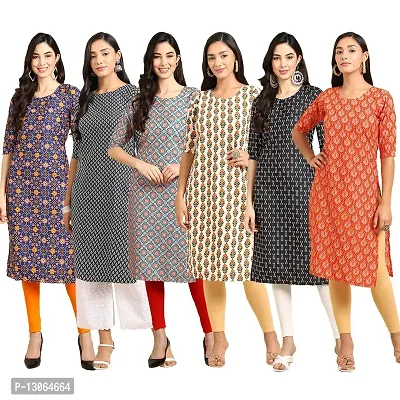 Trendy Crepe Digital Printed Straight Kurta For Women ( Pack Of 6 )-thumb0