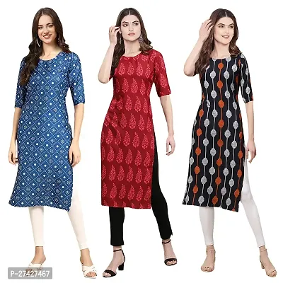 Stylish Multicoloured Crepe Stitched Kurta For Women Pack of 3-thumb0