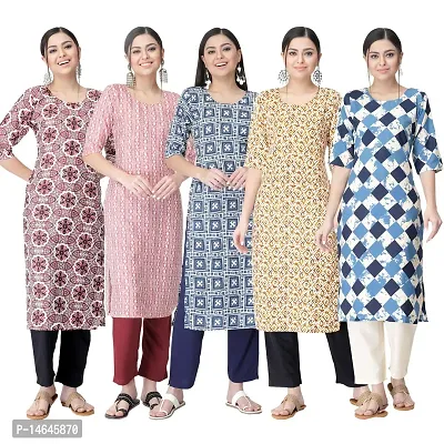 New Crepe Printed Kurtis Combo For Women Pack Of 5-thumb0