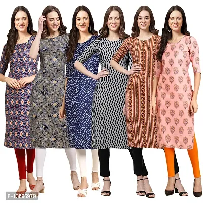 Women Crepe Digital Printed Straight Kurti  Pack of 6-thumb0