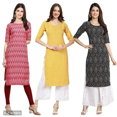 Stylish Multicoloured Crepe Stitched Kurta For Women Pack of 3-thumb0