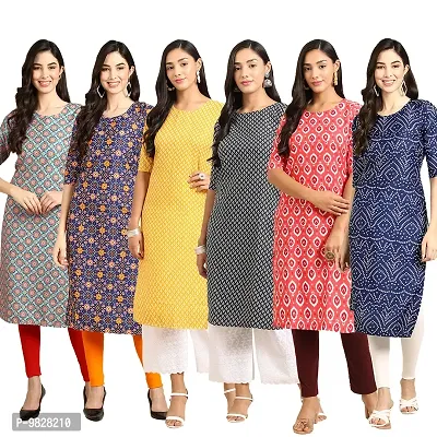 Women Crepe Digital Printed Straight Kurti  Pack of 6