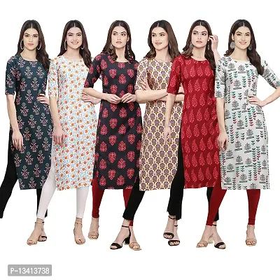 Womens Crepe Digital Printed Straight Kurti Pack of 6-thumb0