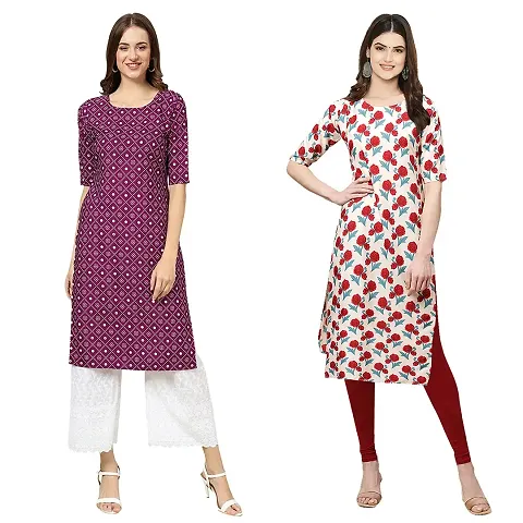 Pack Of 2-Crepe Printed Straight Kurta